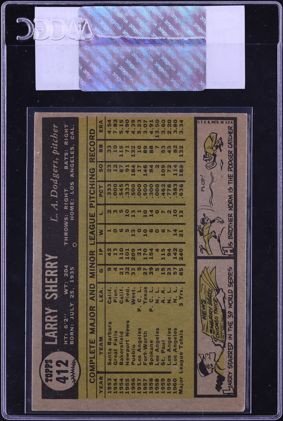 1961 Topps Larry Sherry #412 CGC AUTH
