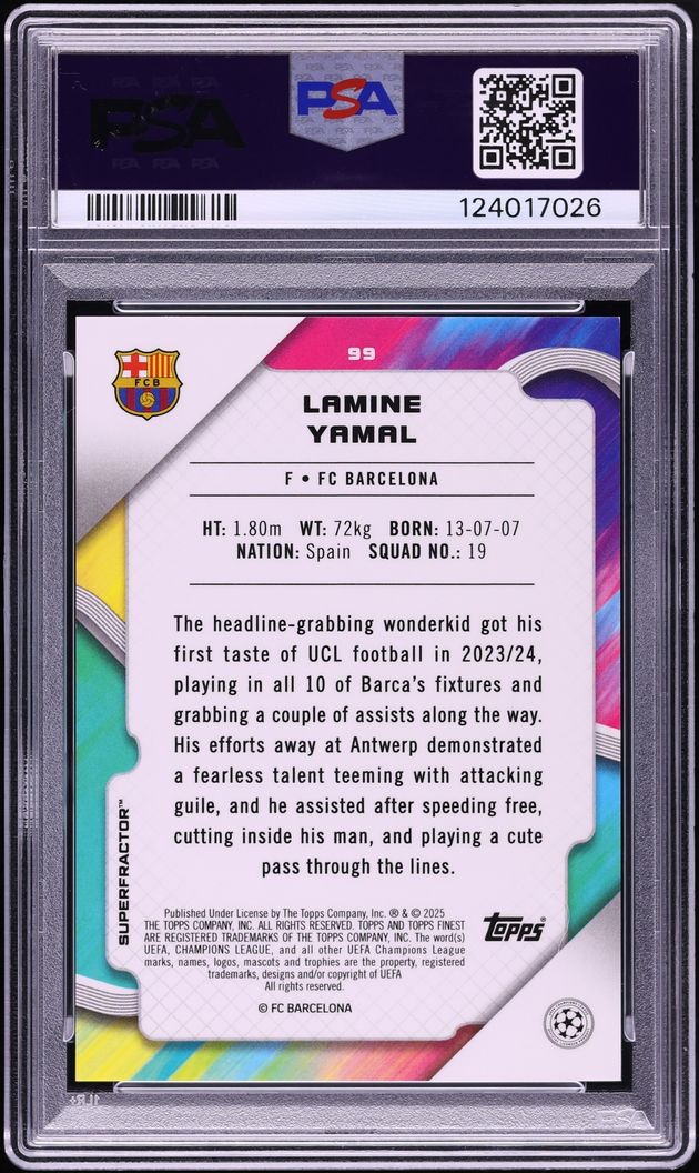 2024 Finest UEFA Club Competitions Superfractor Lamine Yamal 1/1 #99 PSA 9 MINT