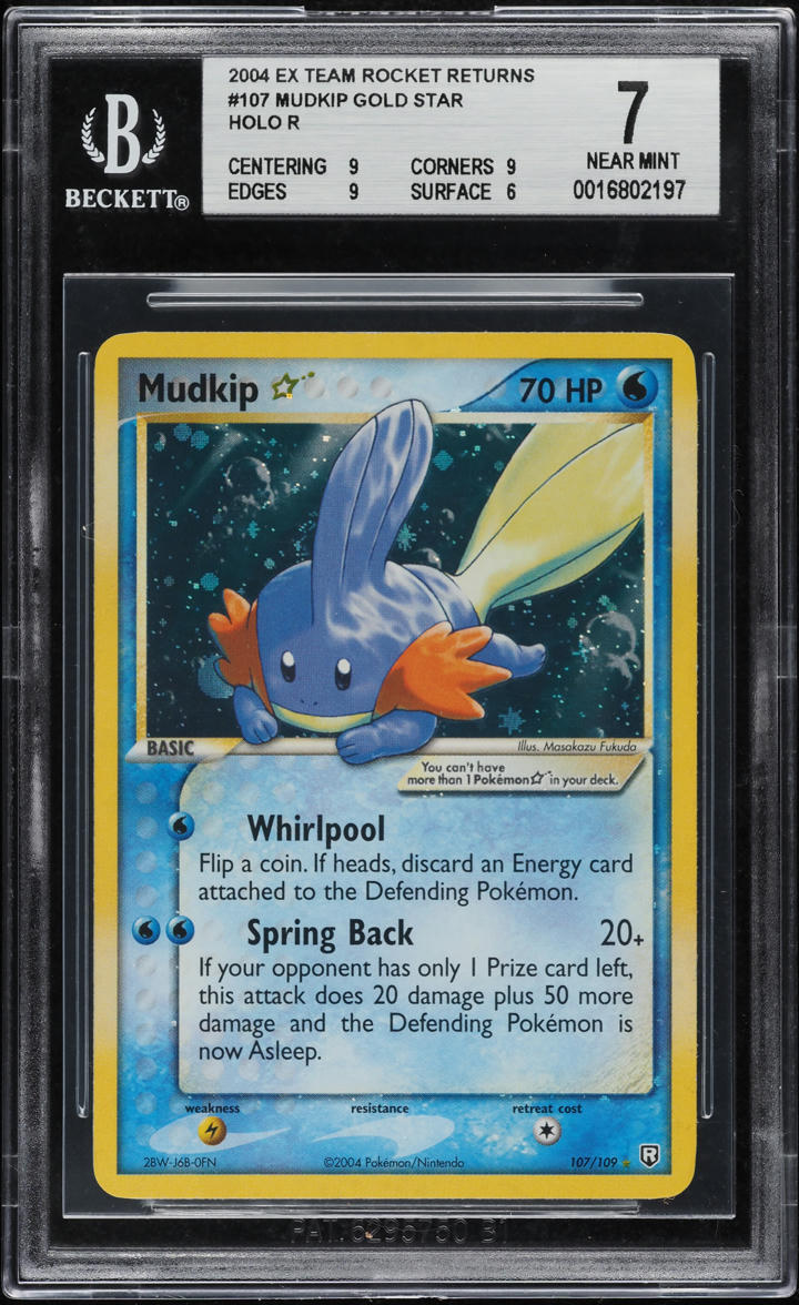 2004 Pokemon EX Team Rocket Returns Holo Mudkip Gold Star #107 BGS 7 NRMT