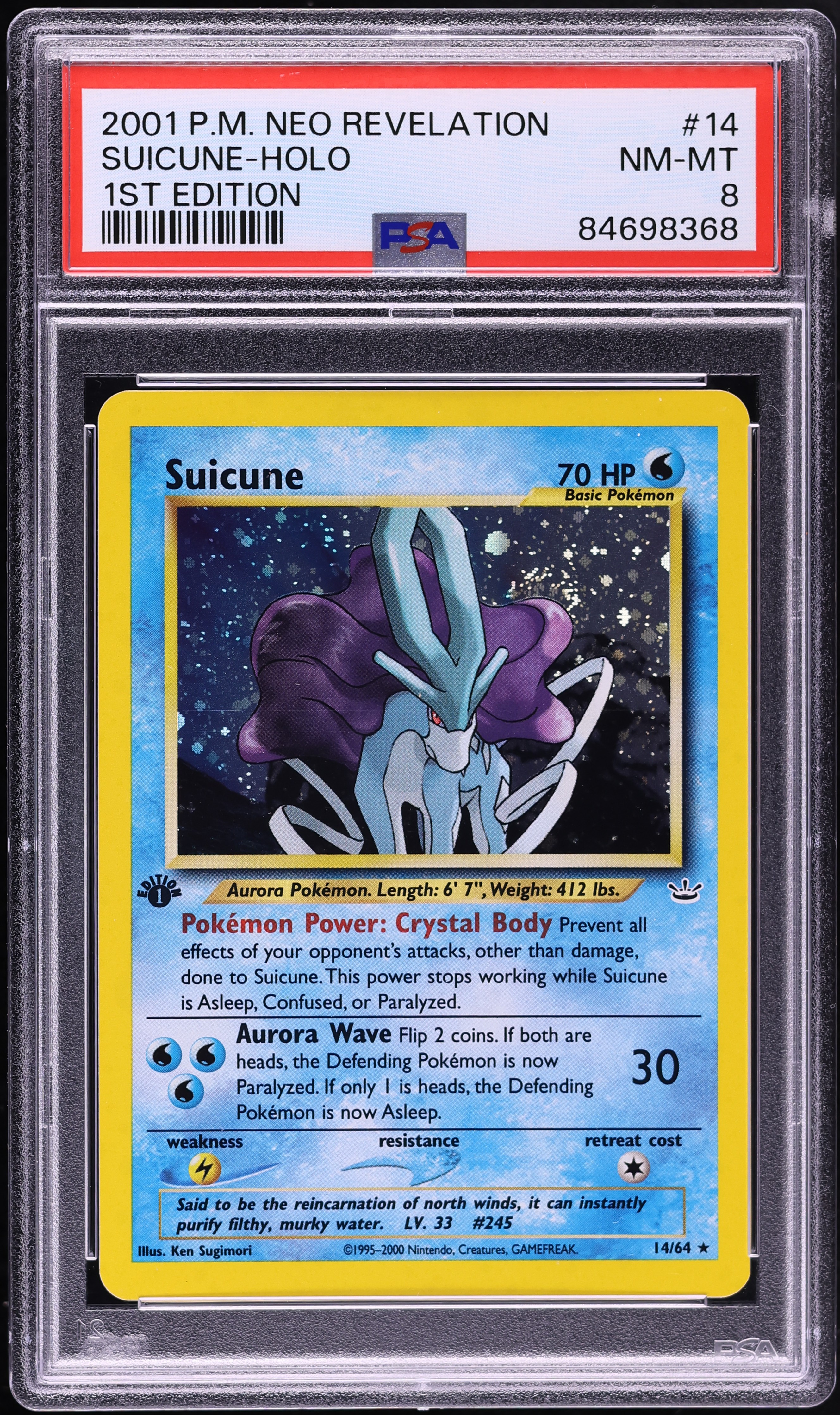 2001 Pokemon Neo Revelation 1st Edition Holo Suicune #14 PSA 8 NM-MT