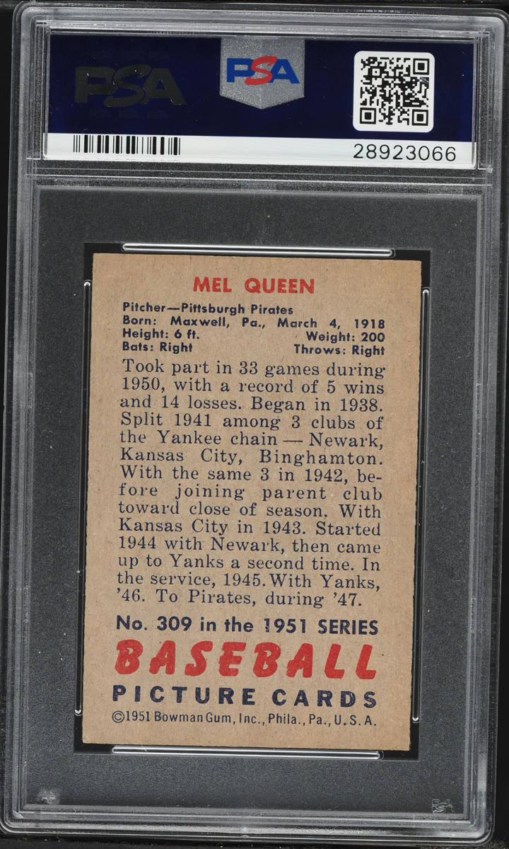1951 Bowman Mel Queen #309 PSA 6 EXMT