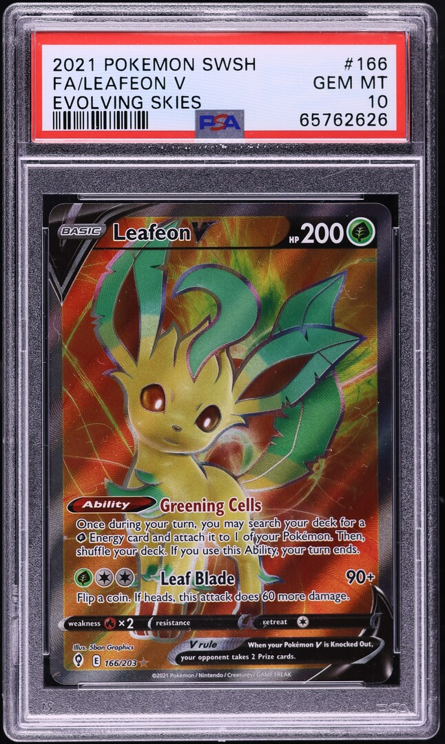 2021 Pokemon Sword & Shield Evolving Skies Full Art Leafeon V #166 PSA 10 GEM