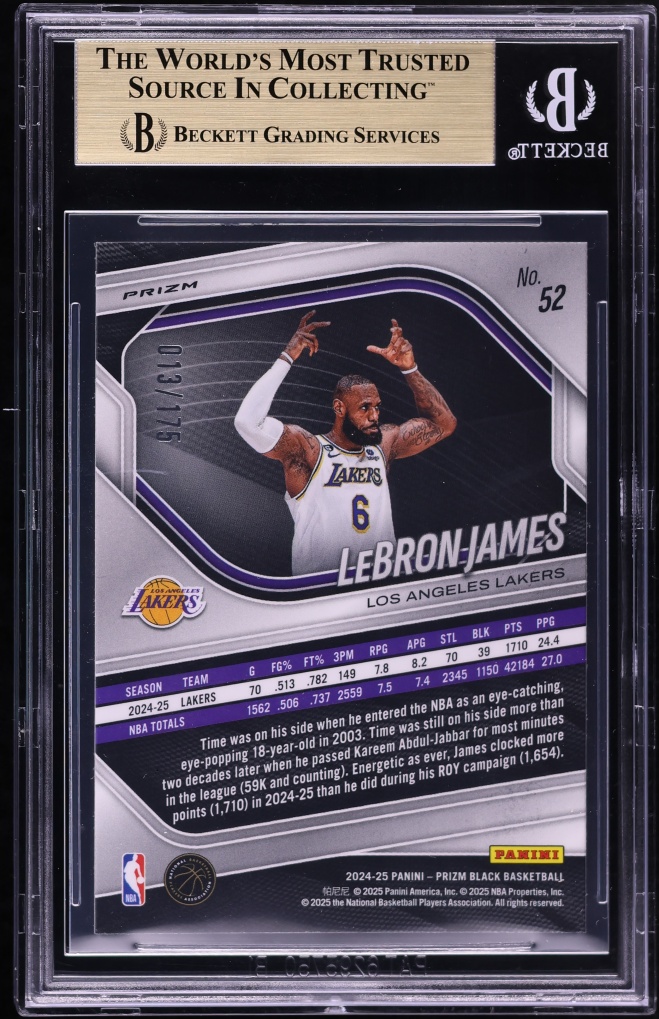 2024 Panini Prizm Black White LeBron James /175 #52 BGS 9.5 GEM MINT