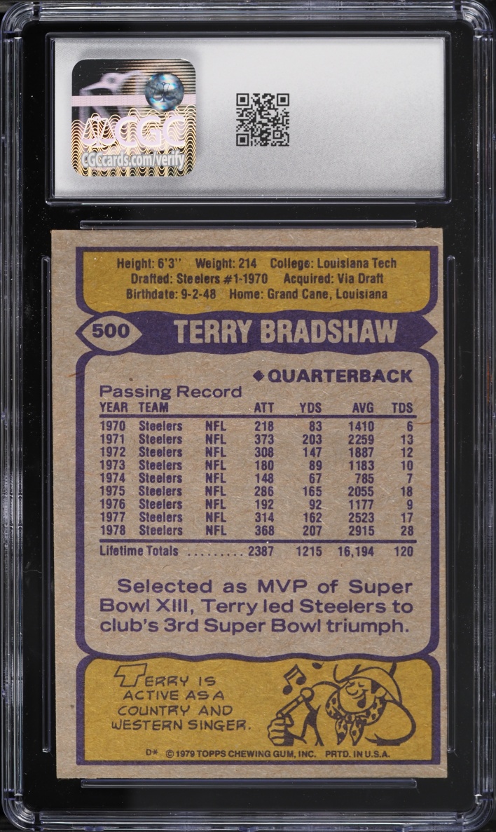 1979 Topps Football Terry Bradshaw ALL PRO #500 CGC 6 EXMT