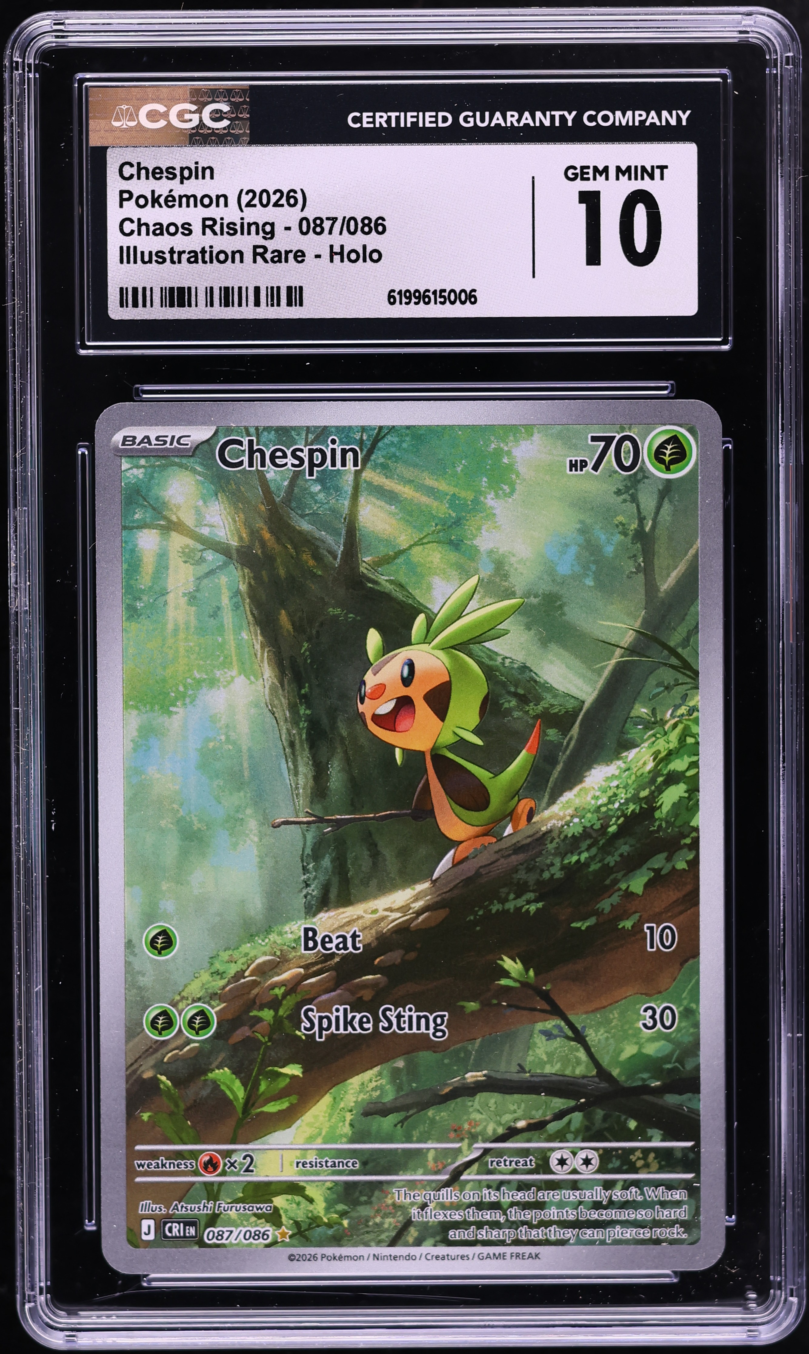 2026 Pokemon Mega Evolution Chaos Rising IR Chespin #87 CGC 10 GEM MINT