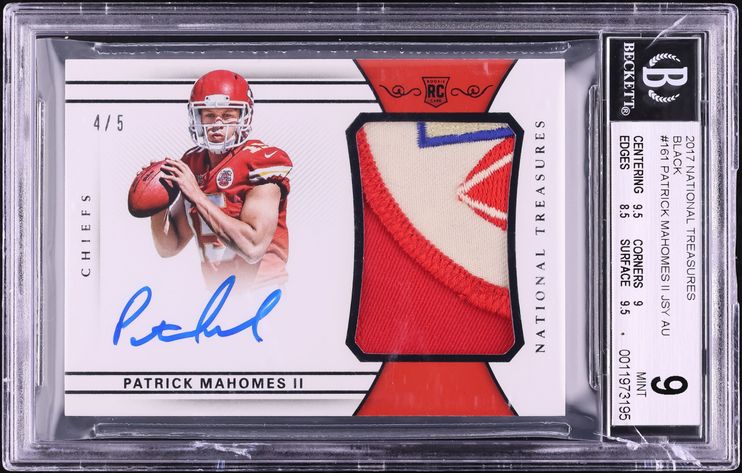 2017 National Treasures Black Patrick Mahomes II ROOKIE PATCH AUTO /5 #161 BGS 9