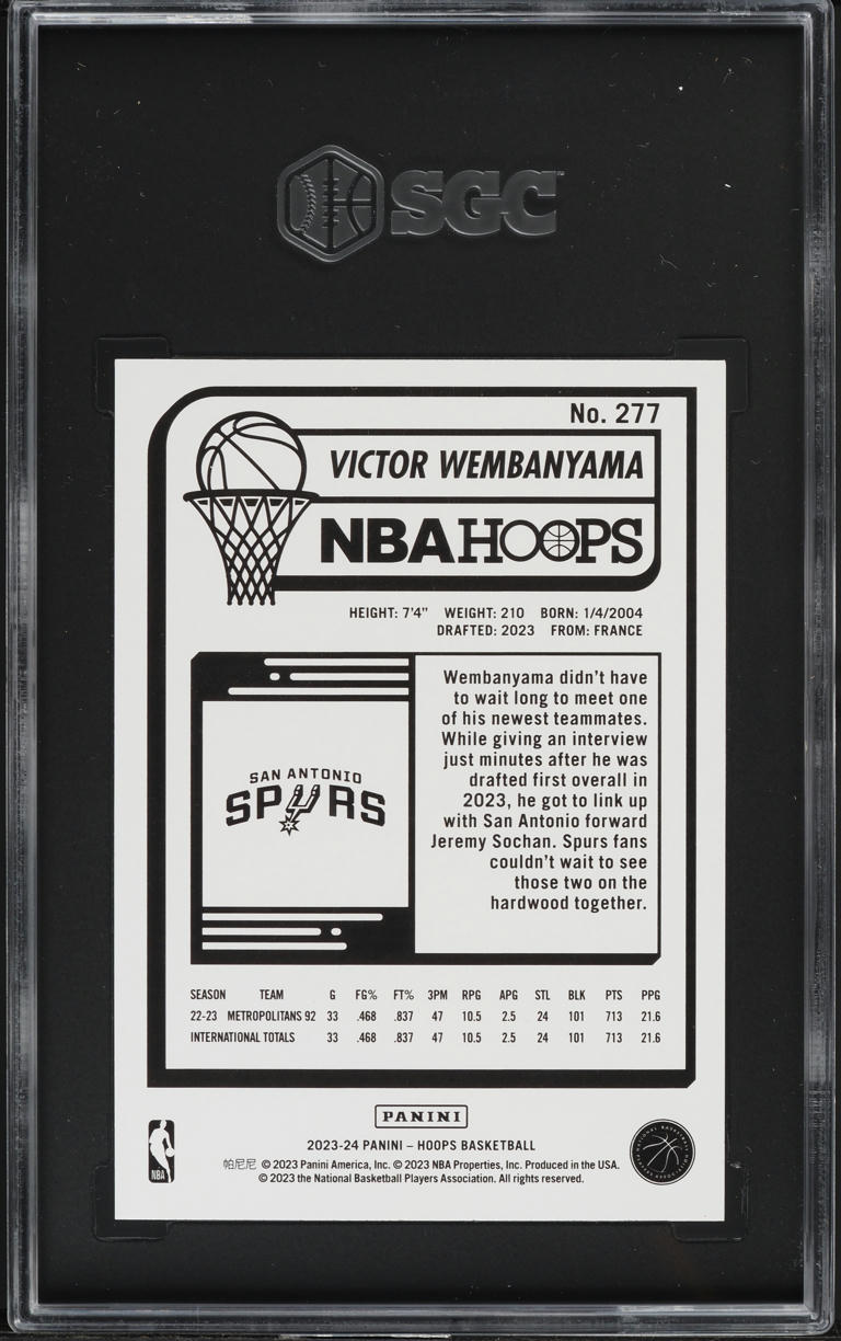 2023 Hoops Victor Wembanyama ROOKIE #277 SGC 9.5 MINT+