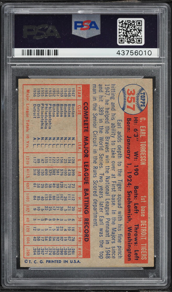 1957 Topps Earl Torgeson #357 PSA 8 NM-MT