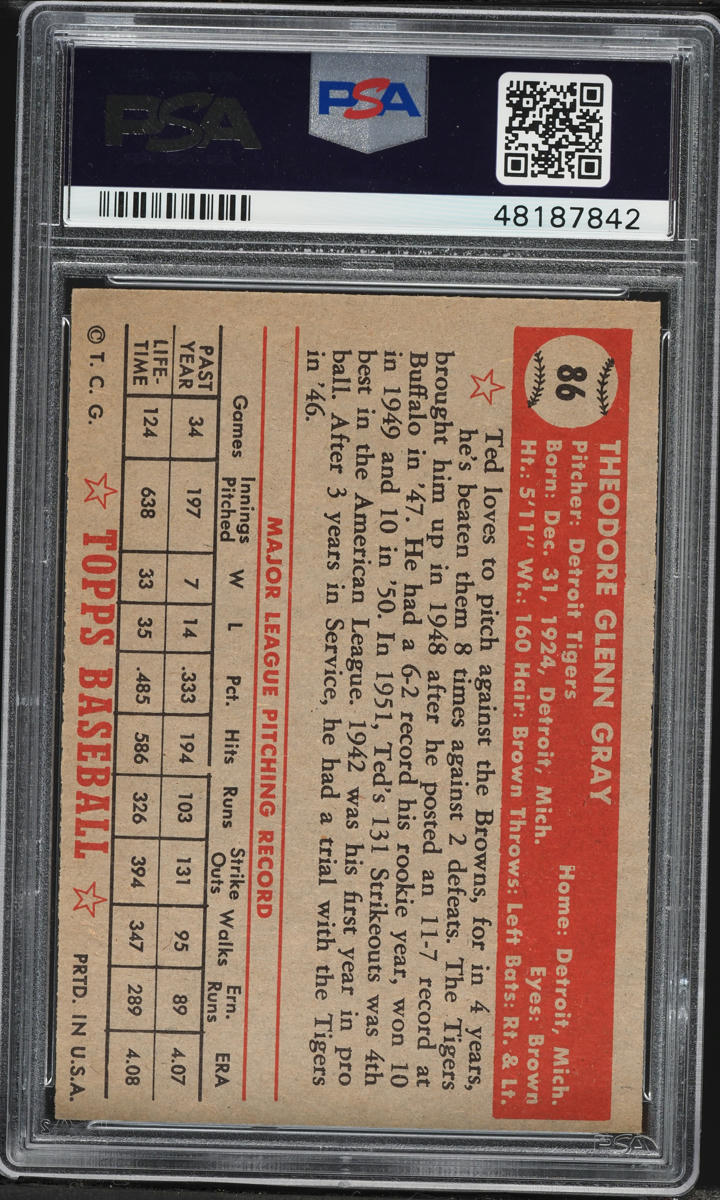 1952 Topps Ted Gray #86 PSA 6 EXMT