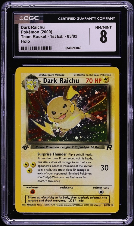 2000 Pokemon Team Rocket 1st Edition Holo Dark Raichu #83 CGC 8 NM-MT