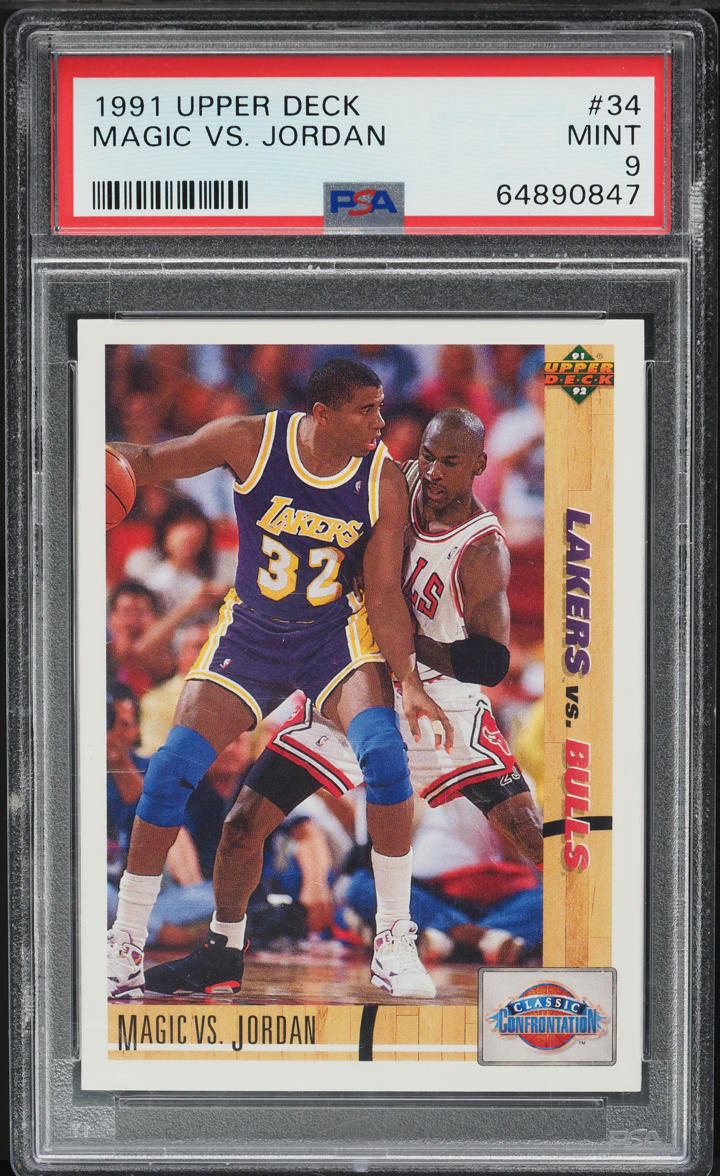 1991 Upper Deck Basketball Magic Johnson Vs. Michael Jordan #34 PSA 9 MINT