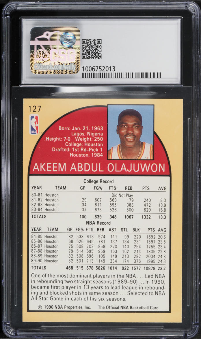 1990 Hoops Akeem Olajuwon #127 CSG 7 NRMT