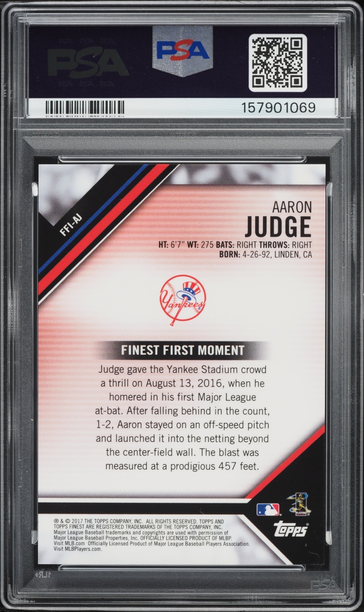 2017 Finest Firsts Aaron Judge ROOKIE #FFI-AJ PSA 10 GEM MINT