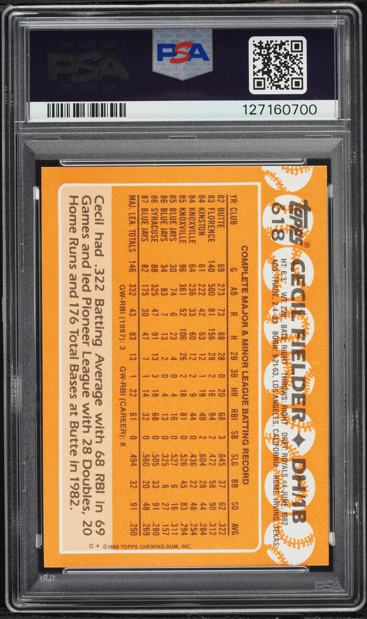 1988 Topps Tiffany Cecil Fielder #618 PSA 9 MINT