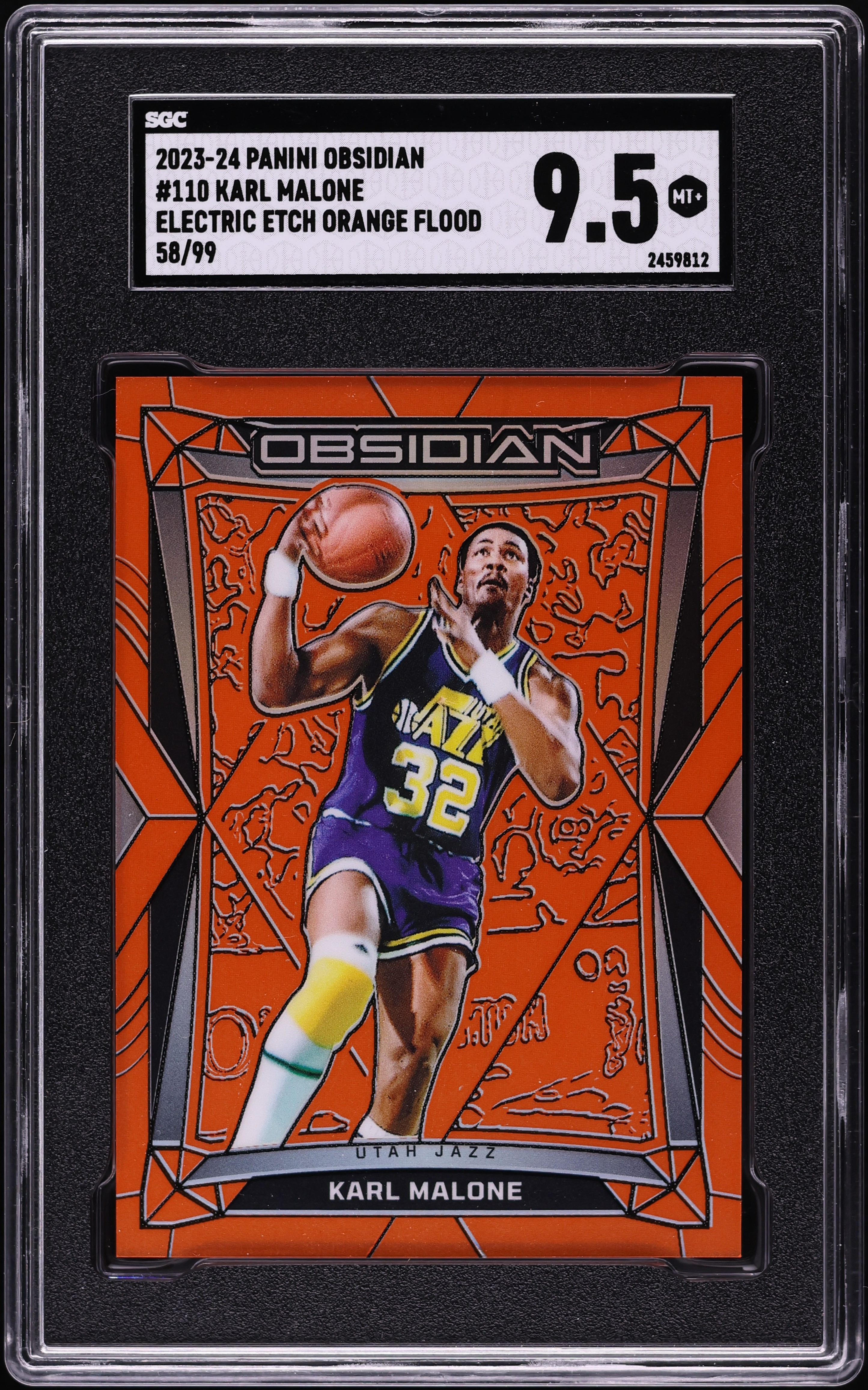 2023 Panini Obsidian Electric Etch Orange Flood Karl Malone
