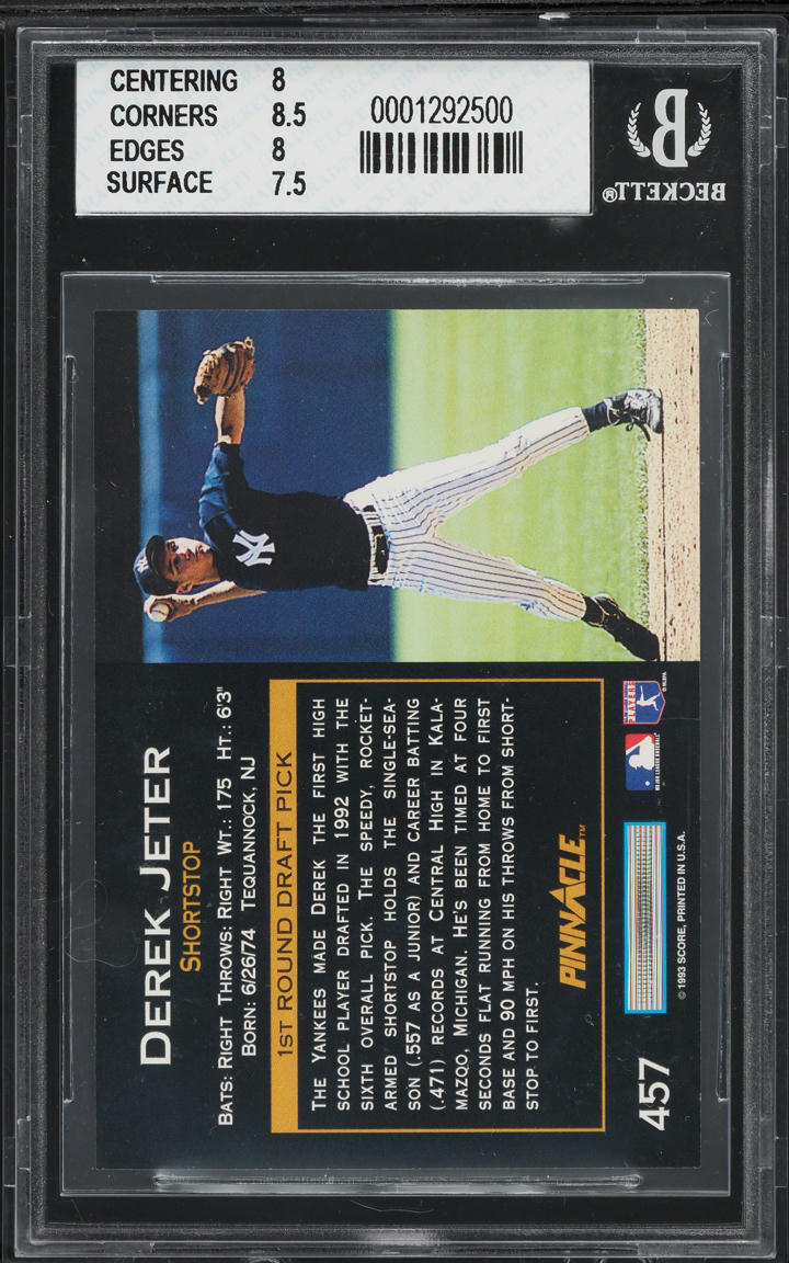 1993 Pinnacle Derek Jeter ROOKIE #457 BGS 8 NM-MT