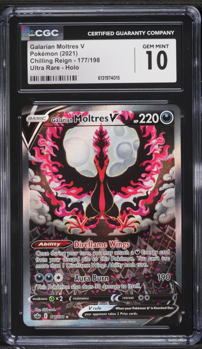 2021 Pokemon Sword & Shield Chilling Reign Alt Art Galarian Moltres V #177 CGC 10 GEM MINT