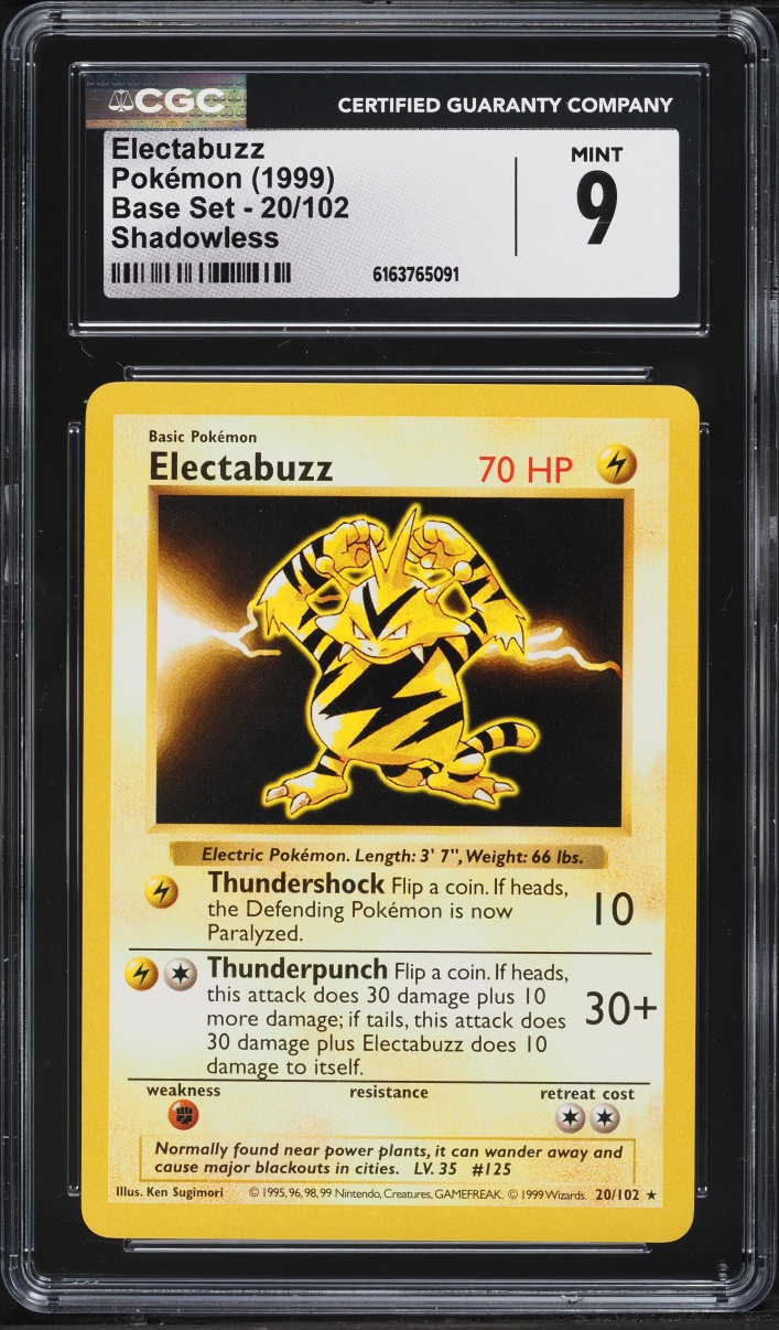 1999 Pokemon Base Set Shadowless Electabuzz #20 CGC 9 MINT
