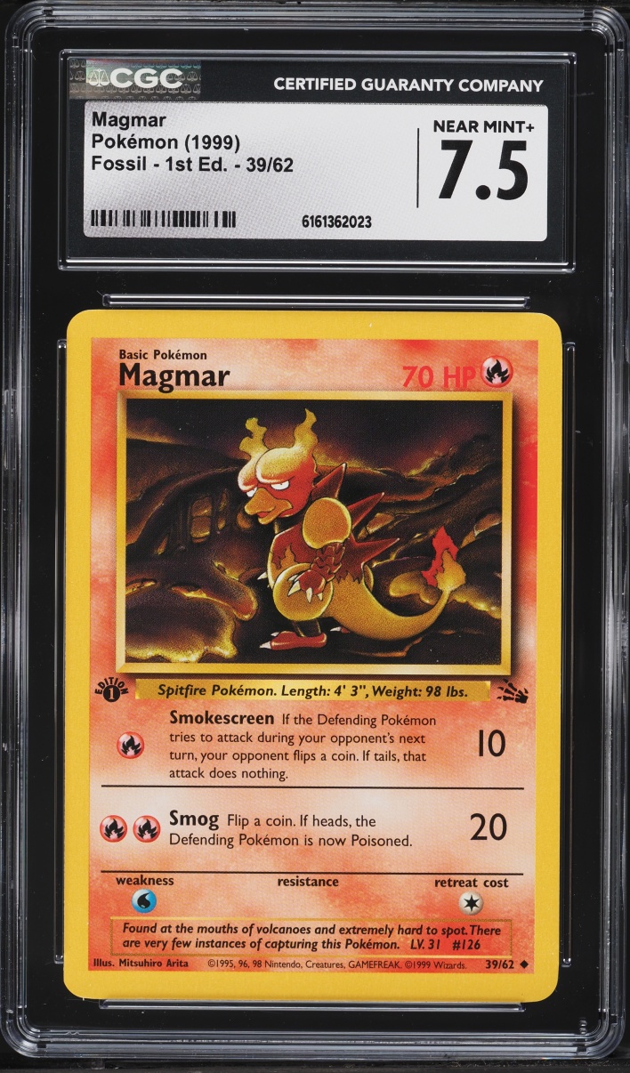 1999 Pokemon Fossil 1st Edition Magmar #39 CGC 7.5 NRMT+