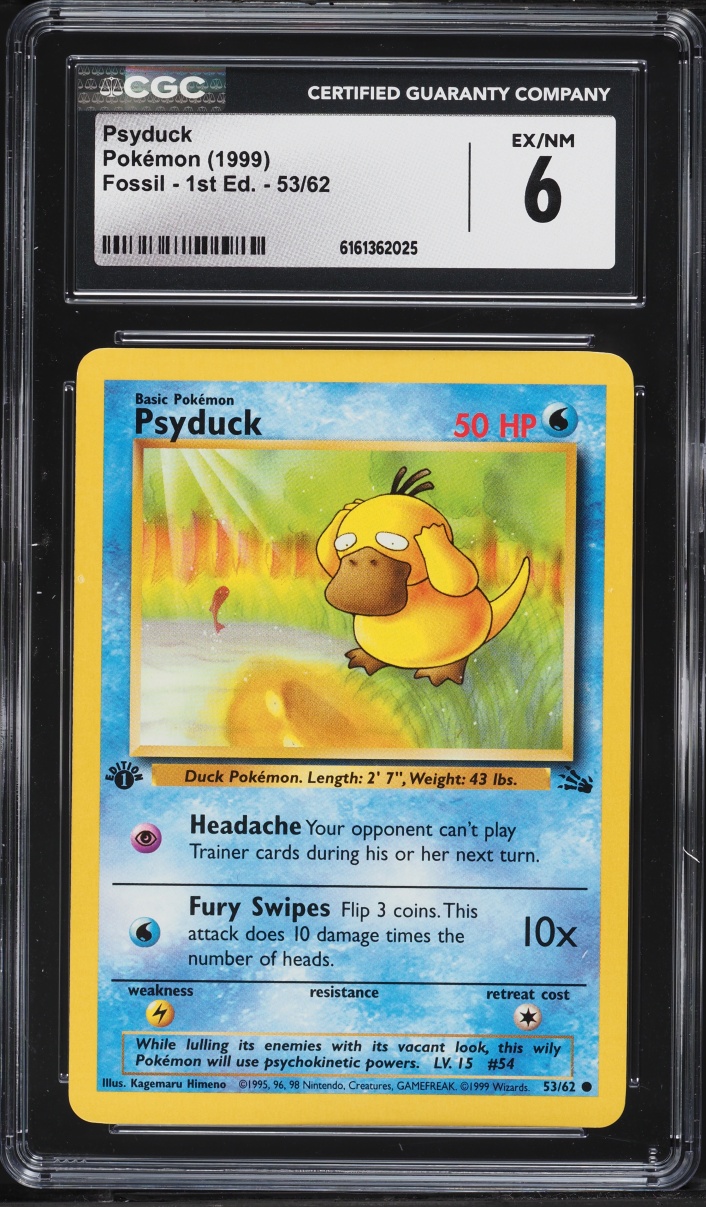 1999 Pokemon Fossil 1st Edition Psyduck #53 CGC 6 EXMT
