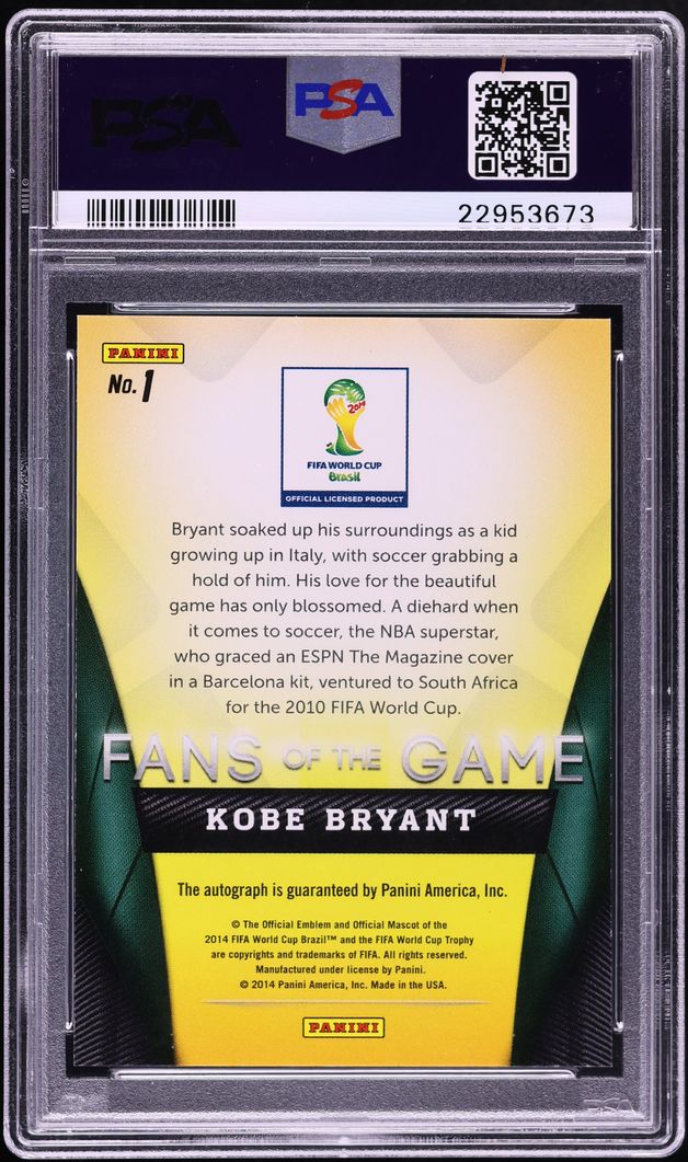 2014 Panini Prizm World Cup Fans Of The Game Kobe Bryant AUTO #1 PSA 10 GEM MINT