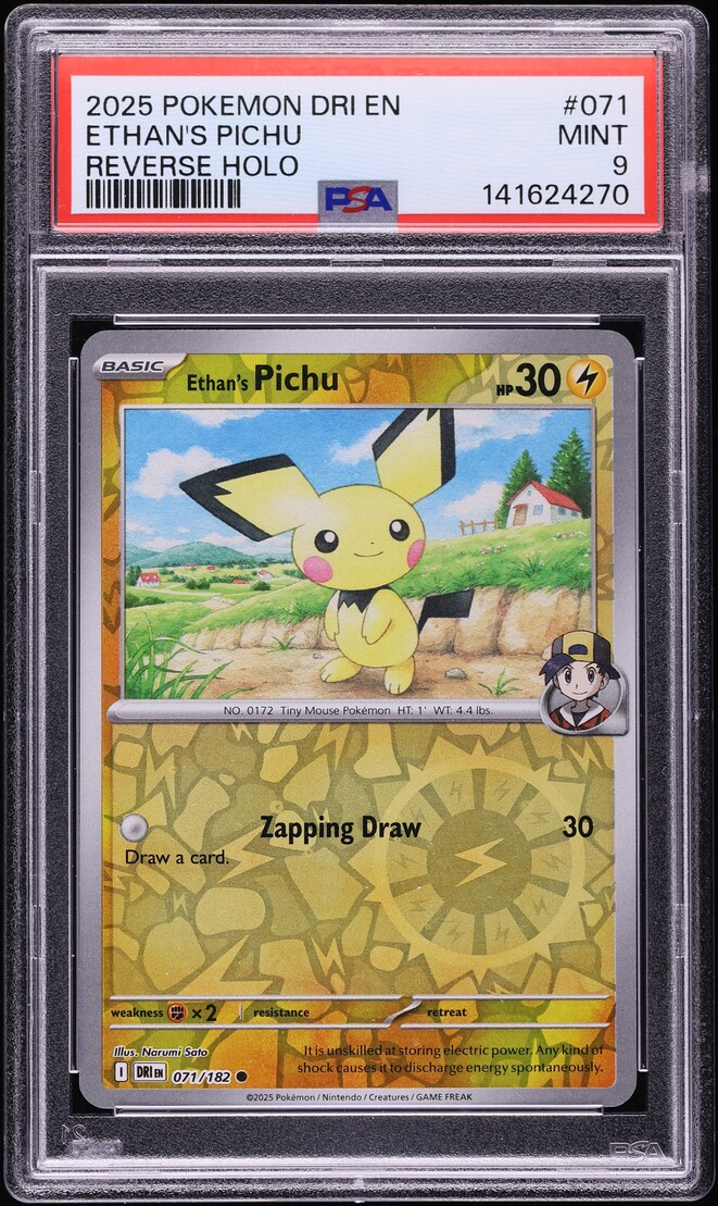 2025 Pokemon Scarlet & Violet Destined Rivals Reverse Holo Ethan's Pichu #071 PSA 9 MINT