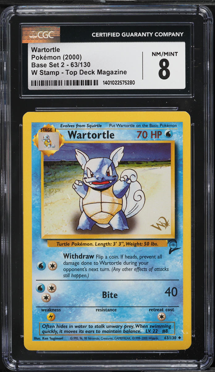 2000 Pokemon Base Set 2 Top Deck Magazine W Stamp Wartortle #63 CGC 8 NM-MT