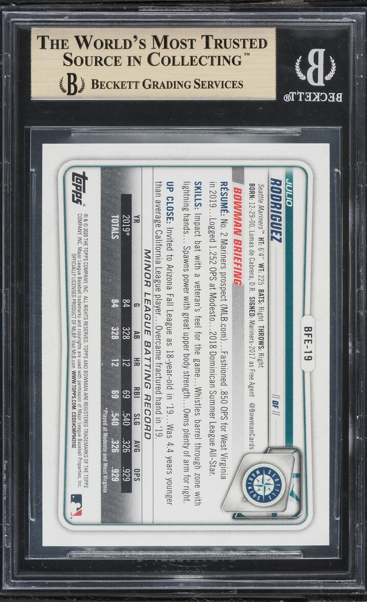 2020 Bowman 1st Edition Julio Rodriguez PROSPECT #BFE-19 BGS 9.5 GEM MINT