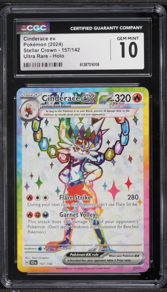 2024 Pokemon Scarlet & Violet Stellar Crown Full Art Cinderace ex #157 CGC 10 GEM MINT