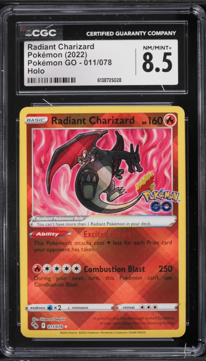 2022 Pokemon Sword & Shield Pokemon GO Holo Radiant Charizard #11 CGC 8.5 NM-MT+
