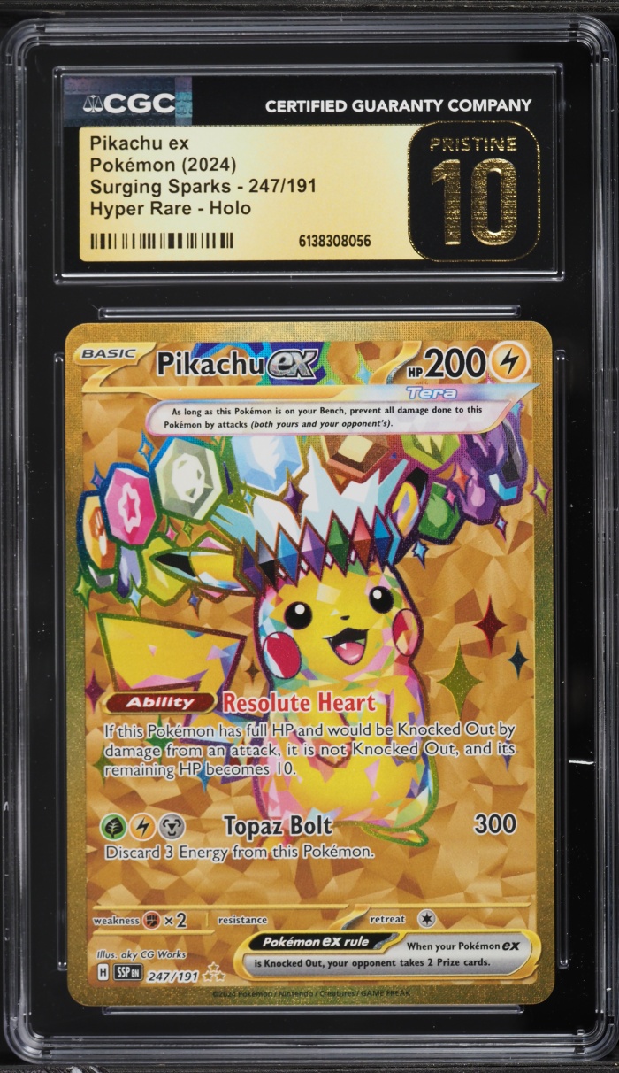 2024 Pokemon Scarlet & Violet Surging Sparks Gold Rare Pikachu EX #247 CGC 10 PRISTINE