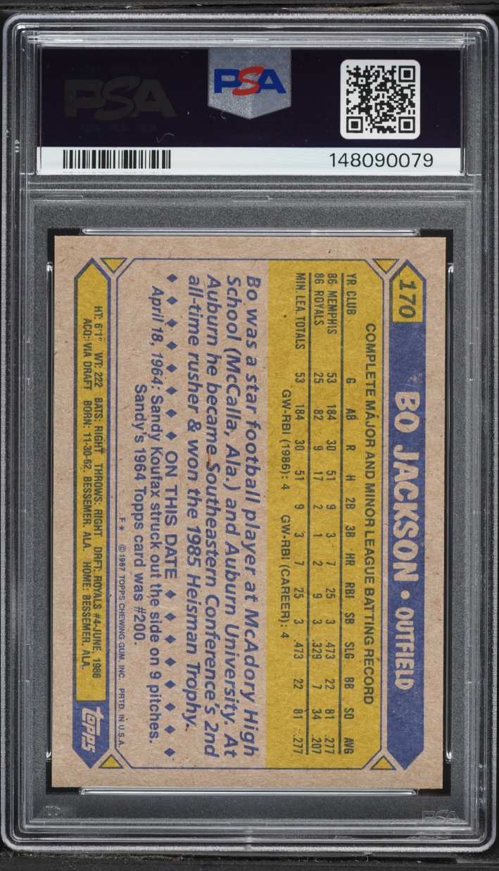 1987 Topps Future Stars Bo Jackson ROOKIE #170 PSA 10 GEM MINT