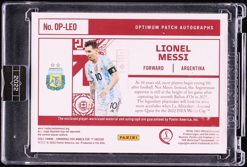 2022 Panini Eminence FIFA World Cup Optimum Platinum Lionel Messi PATCH AUTO 1/1 #OP-LEO