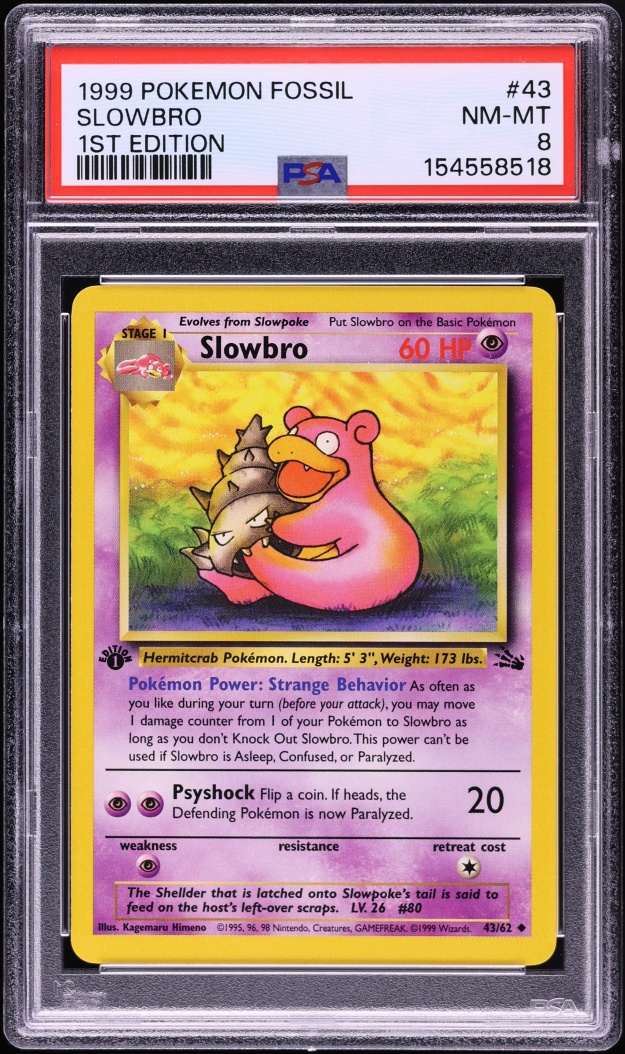 1999 Pokemon Fossil 1st Edition Slowbro #43 PSA 8 NM-MT