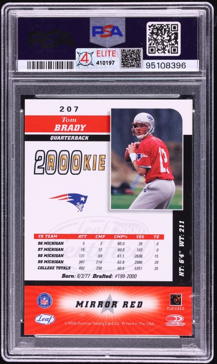 2000 Leaf Certified 4 Star Mirror Red Tom Brady ROOKIE #207 PSA 9 MINT