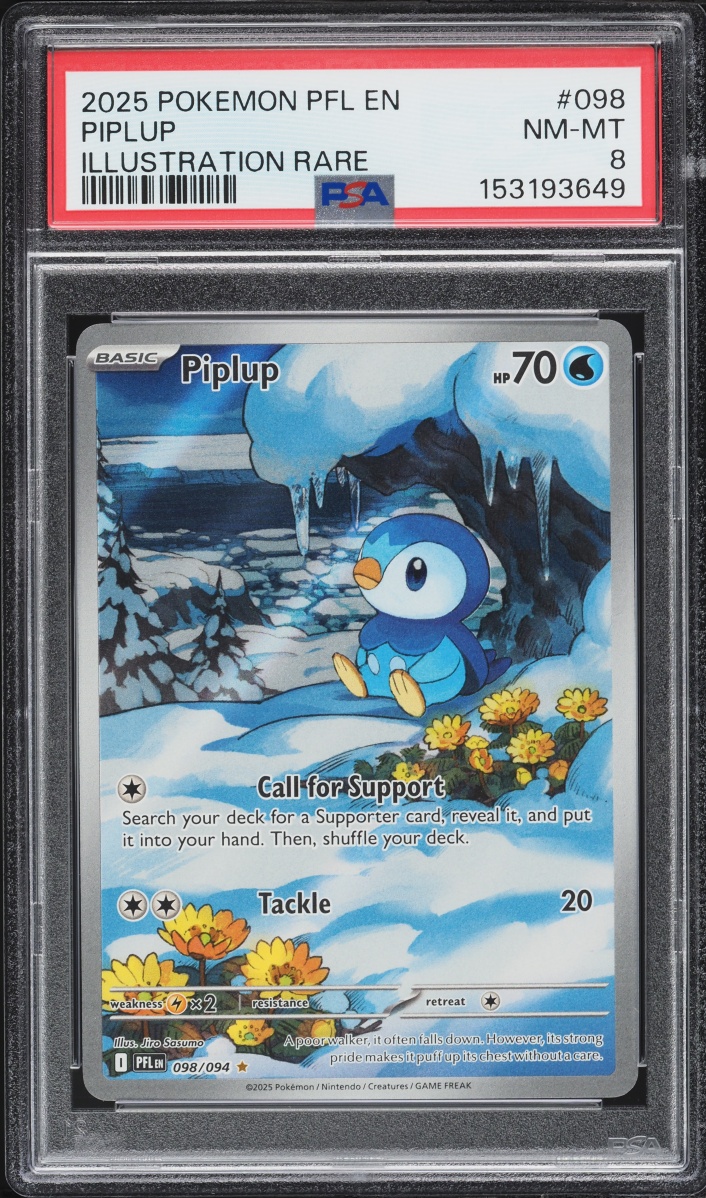 2025 Pokemon Mega Evolution Phantasmal Flames IR Piplup #98 PSA 8 NM-MT