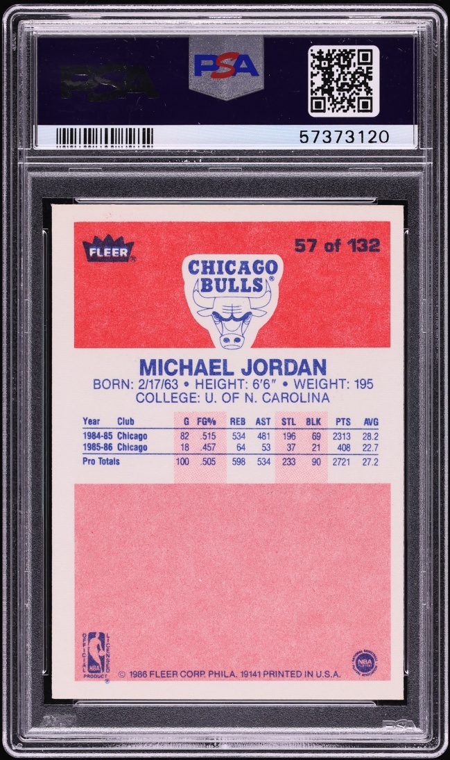 1986 Fleer Basketball Michael Jordan ROOKIE #57 PSA 8 NM-MT