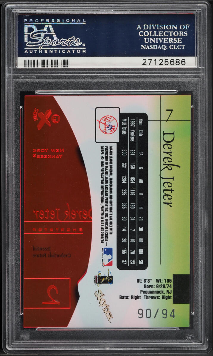 1998 Skybox E-X '01 Essential Credentials Future Derek Jeter /94 #7 PSA 9 MINT