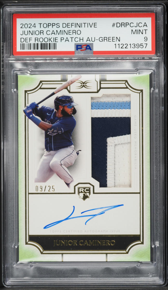 2024 Topps Definitive Collection Green Junior Caminero ROOKIE PATCH AUTO /25 #DRPCJCA PSA 9