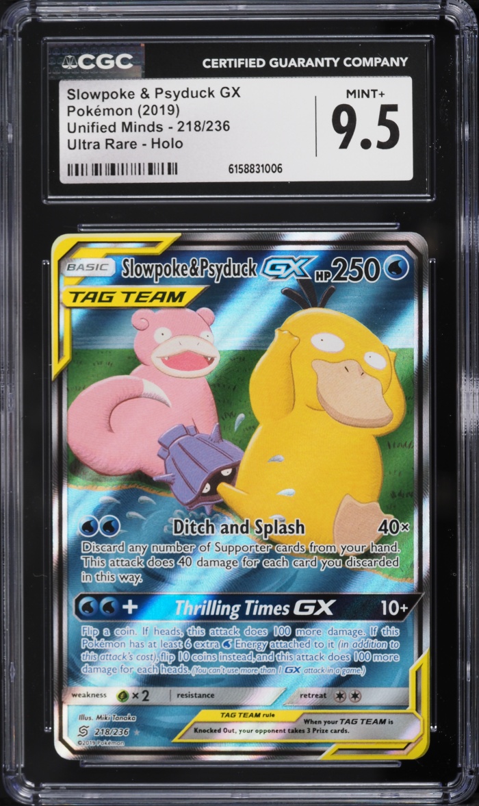 2019 Pokemon Sun & Moon Unified Minds Full Art Slowpoke & Psyduck GX #218 CGC 9.5 MINT+