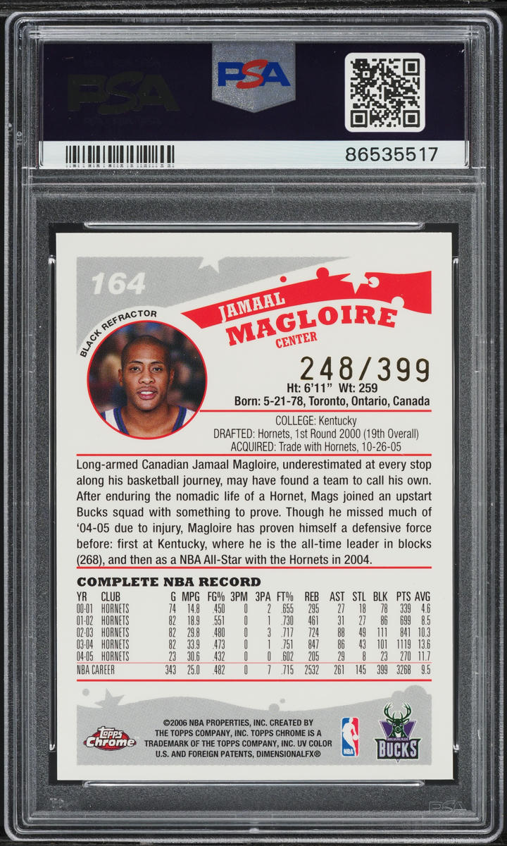2005 Topps Chrome Black Refractor Jamaal Magloire /399 #164 PSA 10 GEM MINT