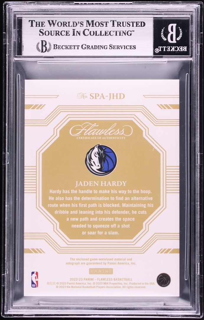 2022 Panini Flawless Prime Gold Jaden Hardy ROOKIE PATCH AUTO 10/10 #SPA-JHD BGS 8.5 NM-MT+ - Photo 2