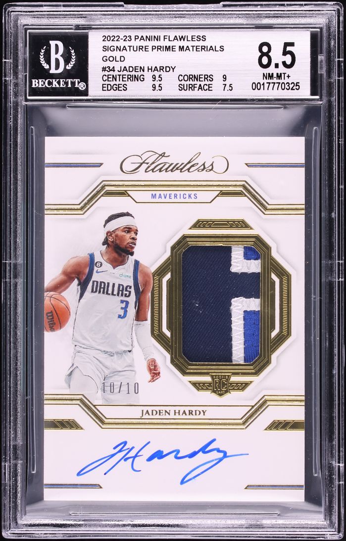 2022 Panini Flawless Prime Gold Jaden Hardy ROOKIE PATCH AUTO 10/10 #SPA-JHD BGS 8.5 NM-MT+ - Photo 1