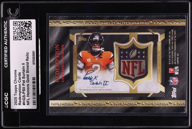 2025 Topps Chrome Honors DPOY Gold NFL Shield Pat Surtain II PATCH AUTO 1/1 Redemption CGC AUTH