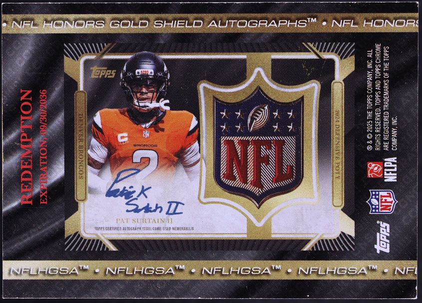 2025 Topps Chrome Honors DPOY Gold NFL Shield Pat Surtain II PATCH AUTO 1/1 Redemption CGC AUTH