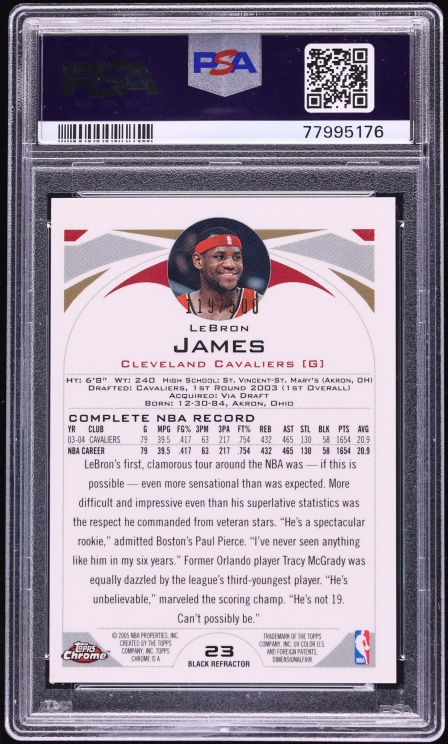 2004 Topps Chrome Black Refractor LeBron James /500 #23 PSA 9 MINT