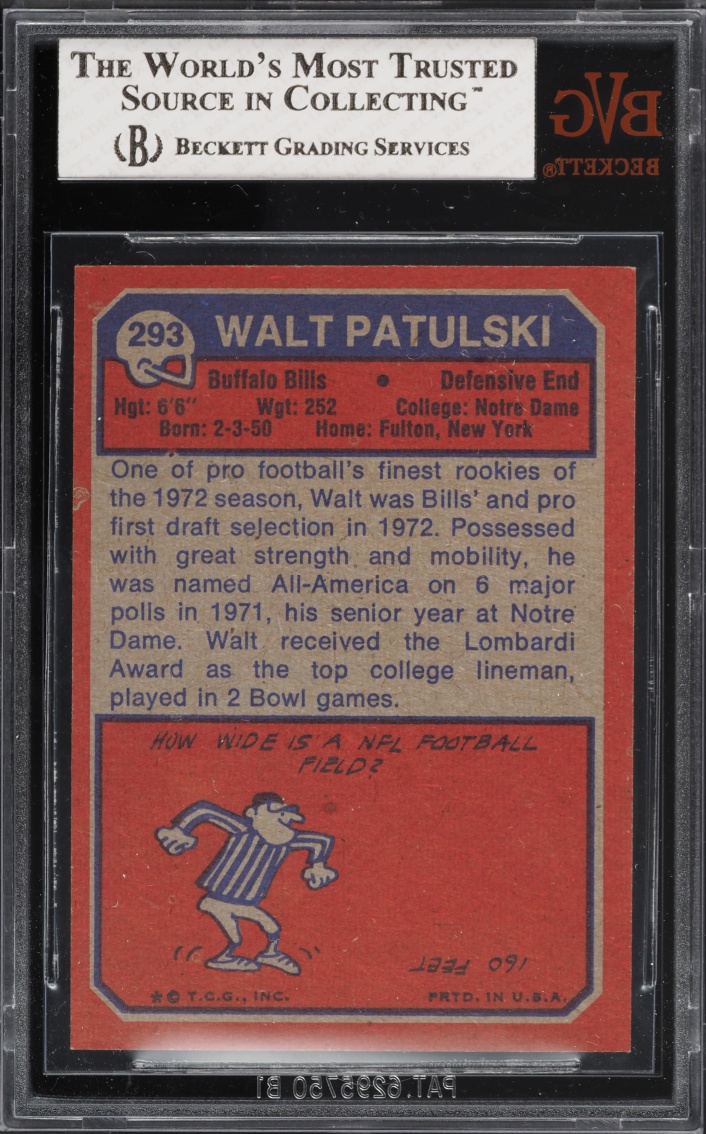 1973 Topps Football Walt Patulski #293 BVG 8 NM-MT
