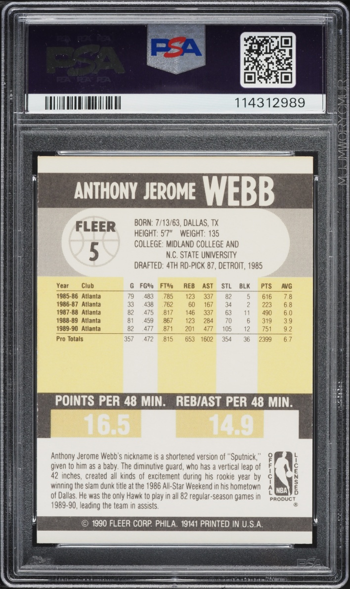 1990 Fleer Basketball Spud Webb #5 PSA 9 MINT