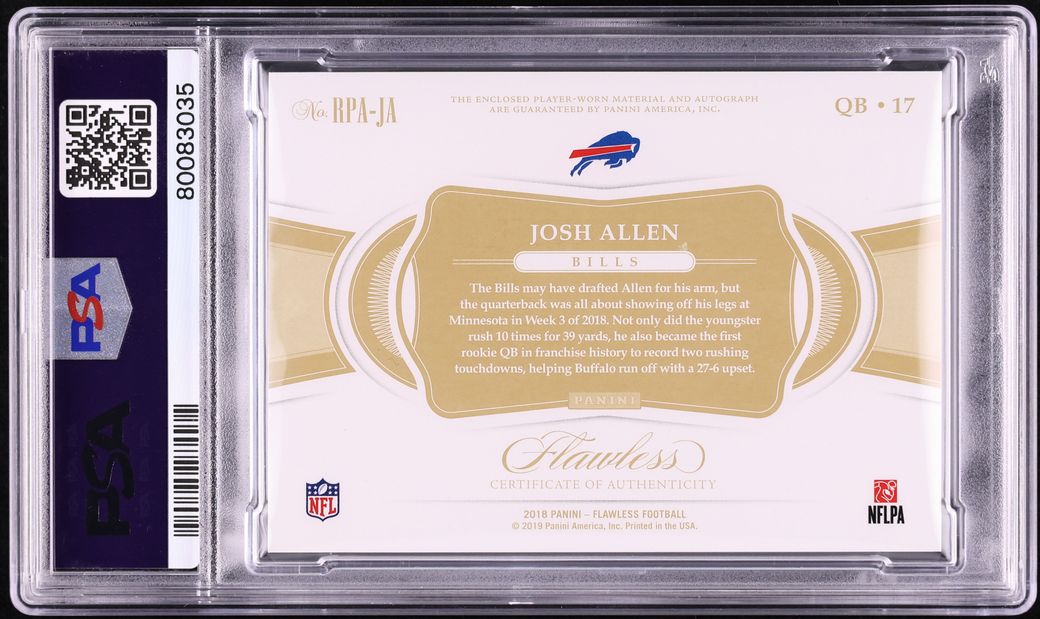 2018 Panini Flawless Josh Allen ROOKIE PATCH AUTO /25 #RPA-JA PSA 10 GEM MINT