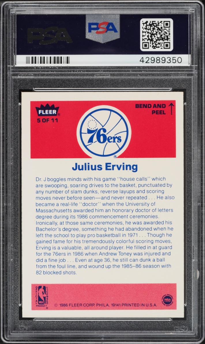 1986 Fleer Sticker Julius Erving #5 PSA 9 MINT